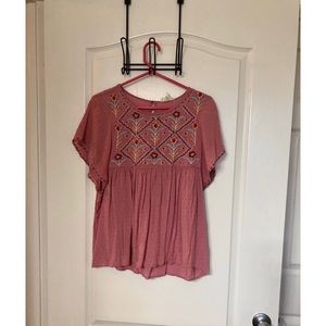 Pink floral embroidered top